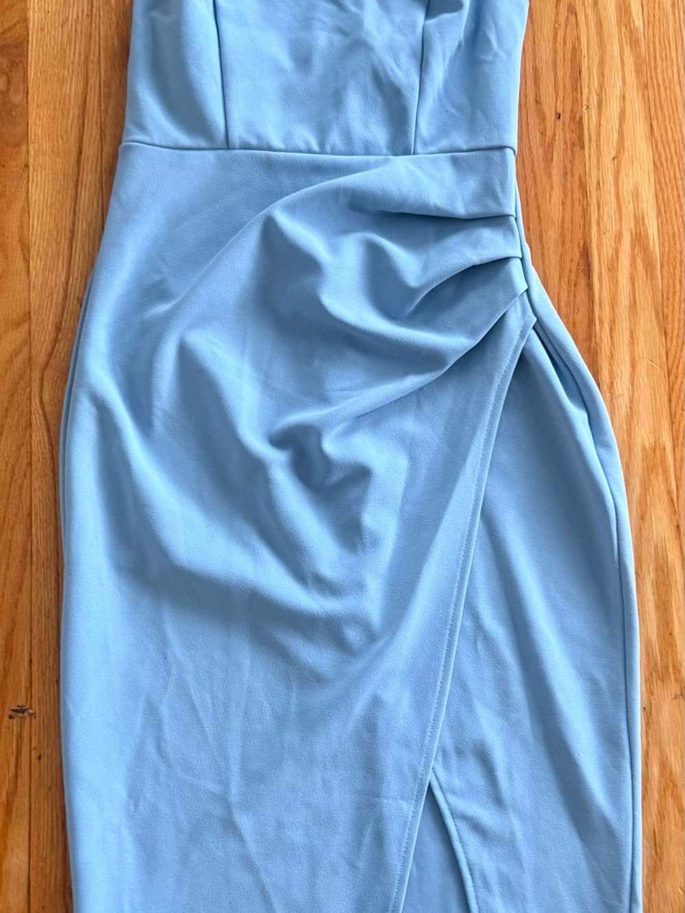 Selfie Leslie Sky Blue Asymmetrical Ruched halter dress